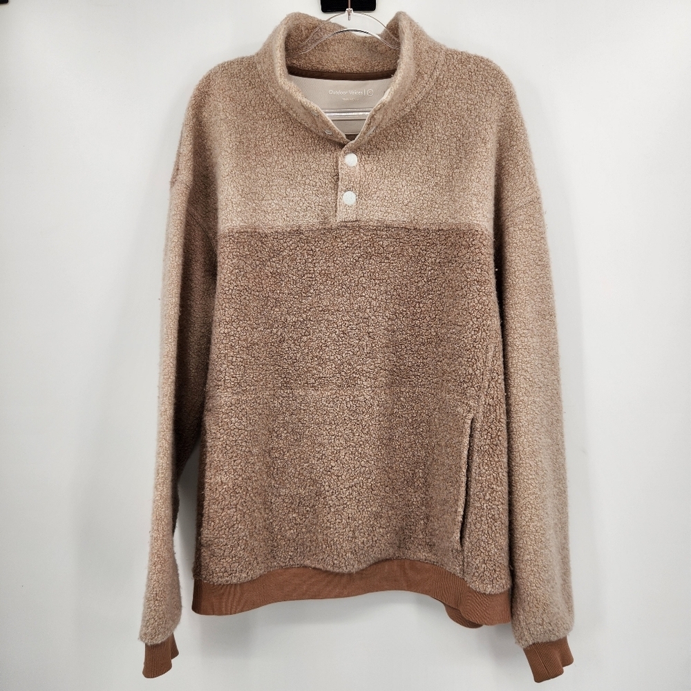 Outdoor Voices Mens MegaFleece Snap Up Pullover Size XL Two Tone Beige